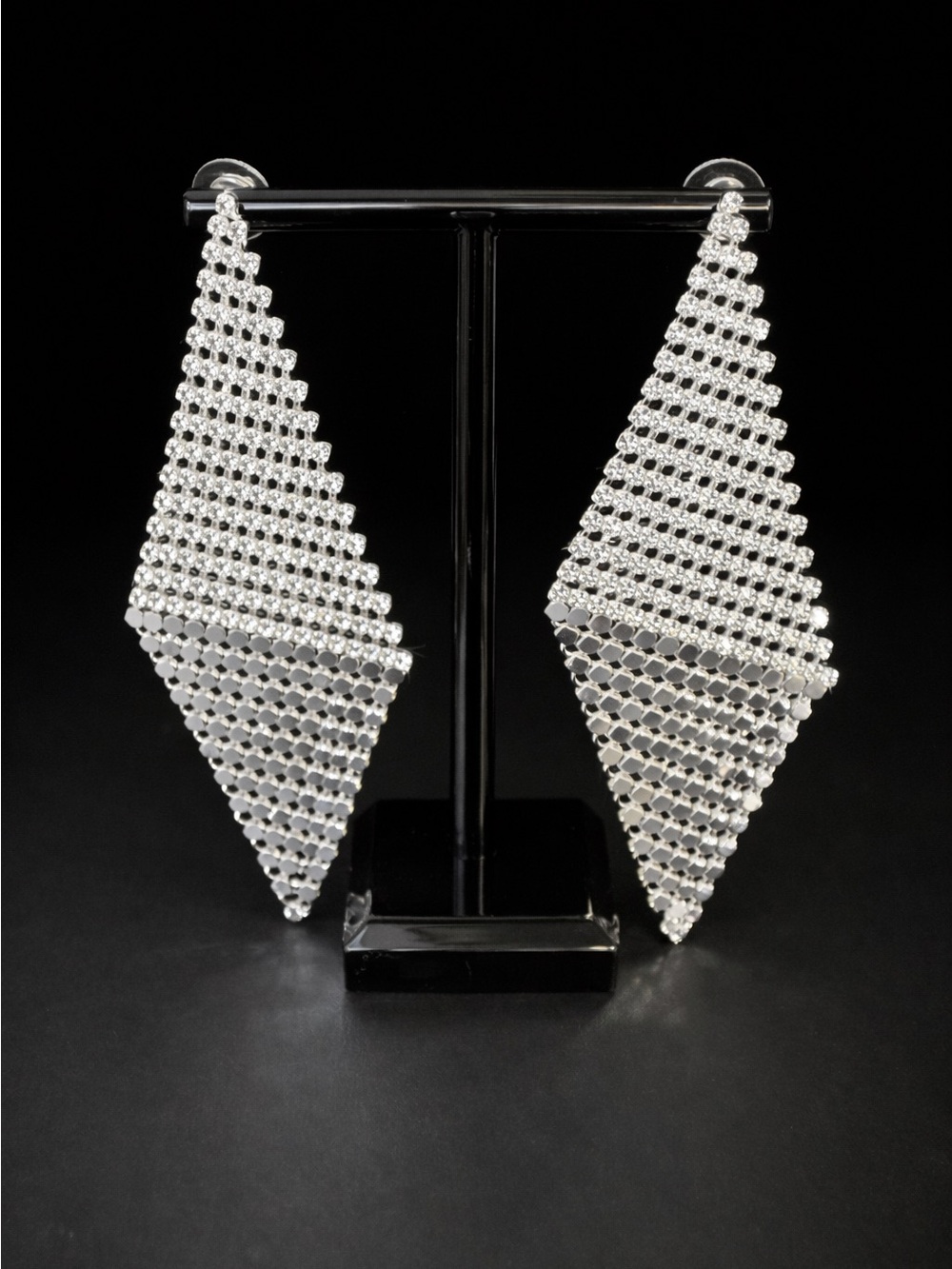 Silver Overlay Swarovski Elements Mesh Drop Earrings - Women Jewelry